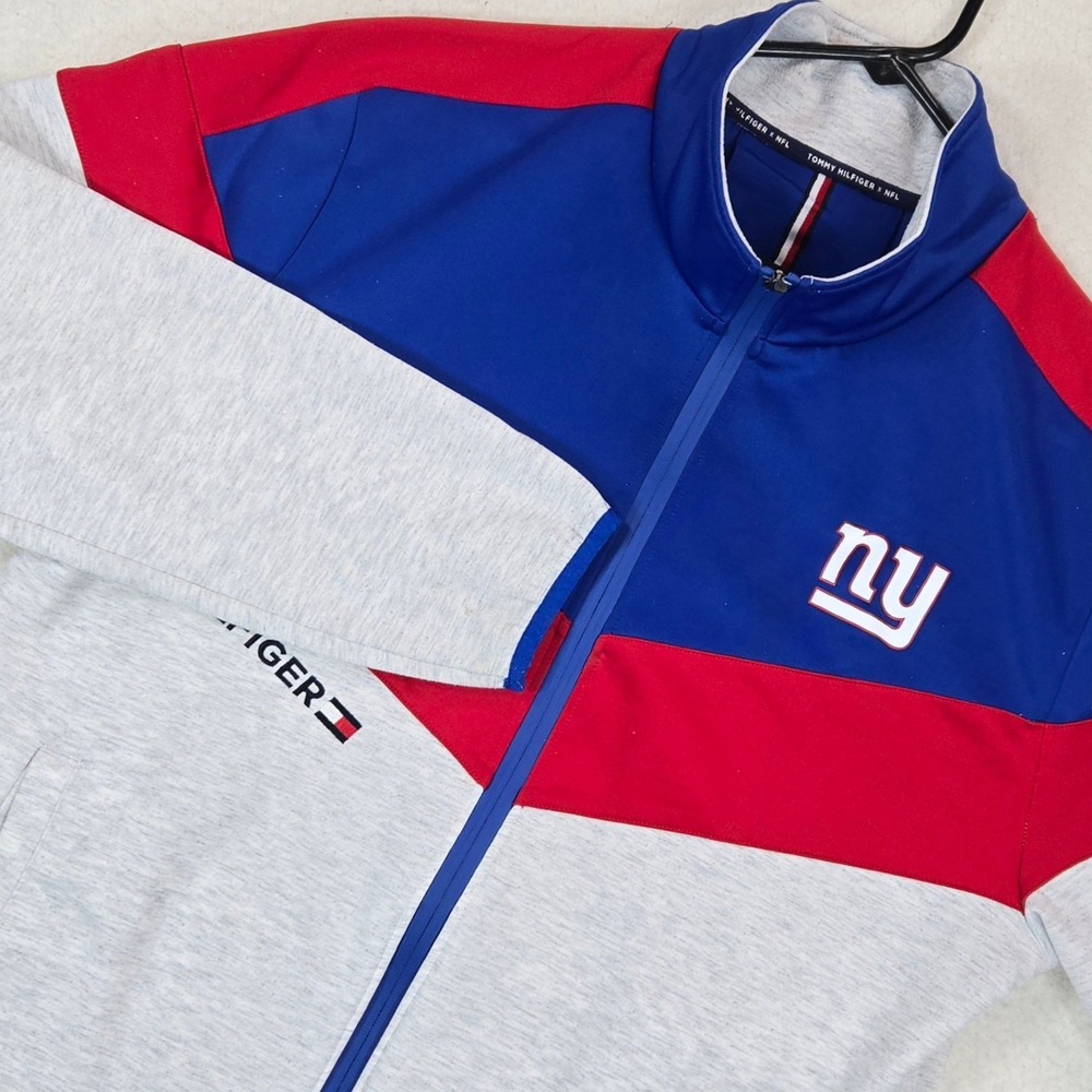 Tommy Hilfiger Men NY Giants Track Jacket M Colorblock Full Zip Blue Red NFL 90s